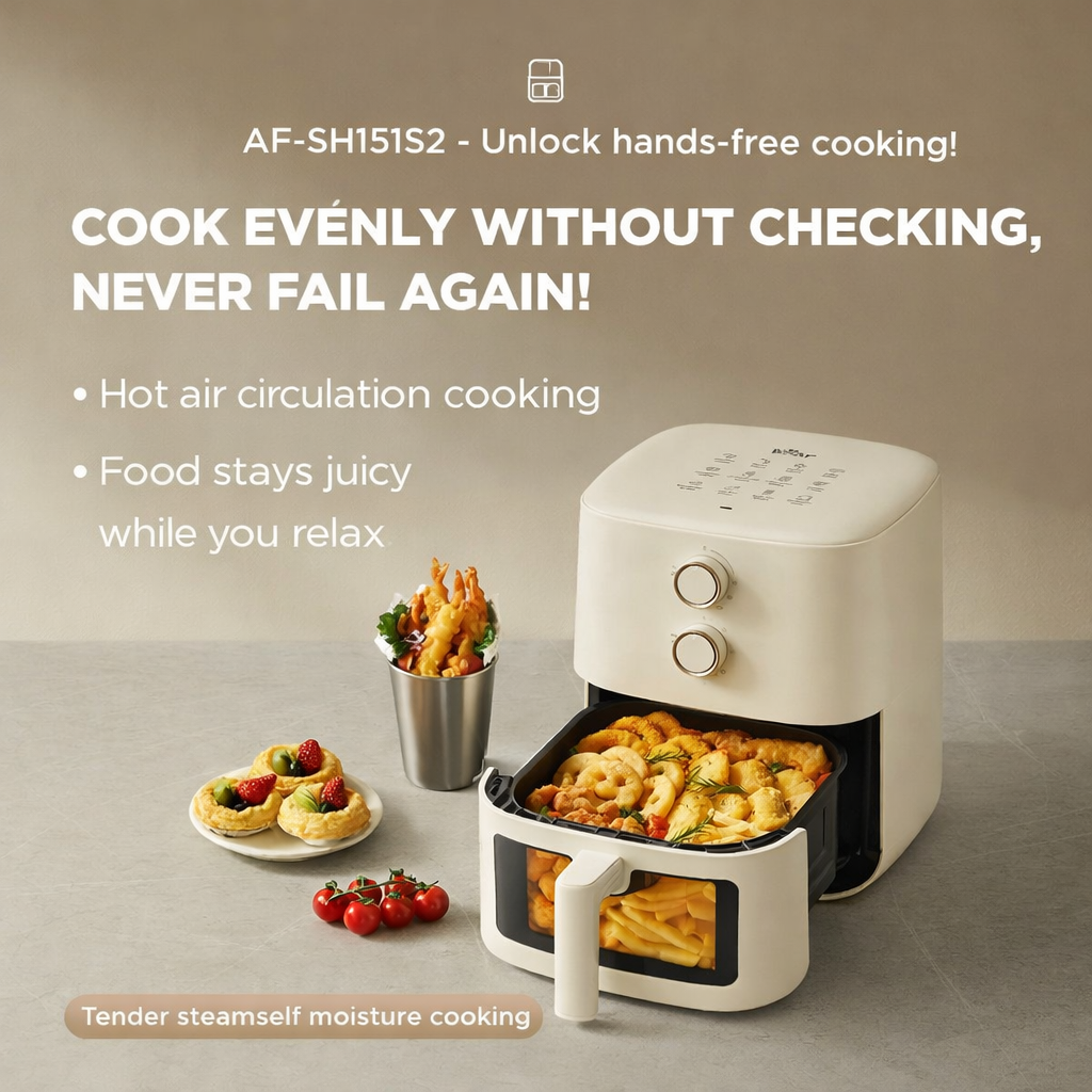 Bear 5L Air Fryer AF-5H15I52 - Glass Window, 360° Air Circulation | 1500W Cream