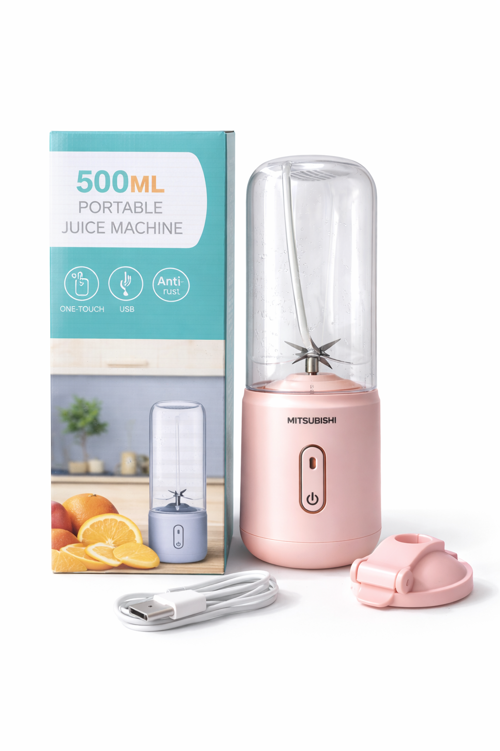Mitsubishi 500ML Portable Juice Blender - USB Rechargeable Smoothie Maker | One Touch
