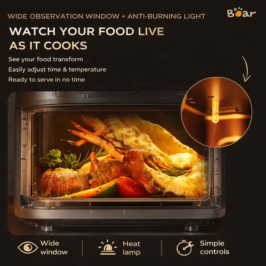 Bear 5L Air Fryer AF-5H15I52 - Glass Window, 360° Air Circulation | 1500W Cream