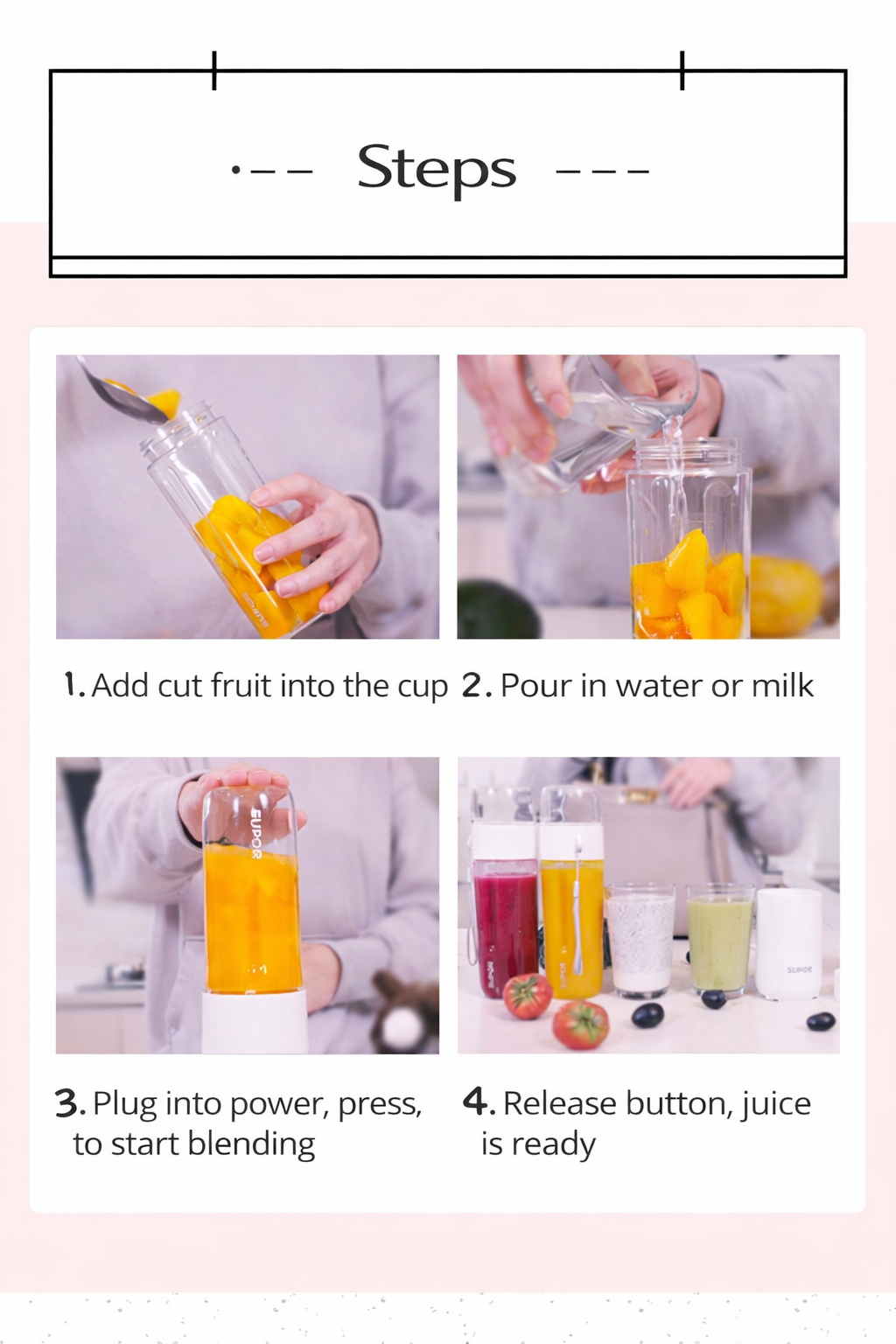 Portable Personal Blender 300ml - USB Rechargeable Smoothie Maker | Model TJE10C-150