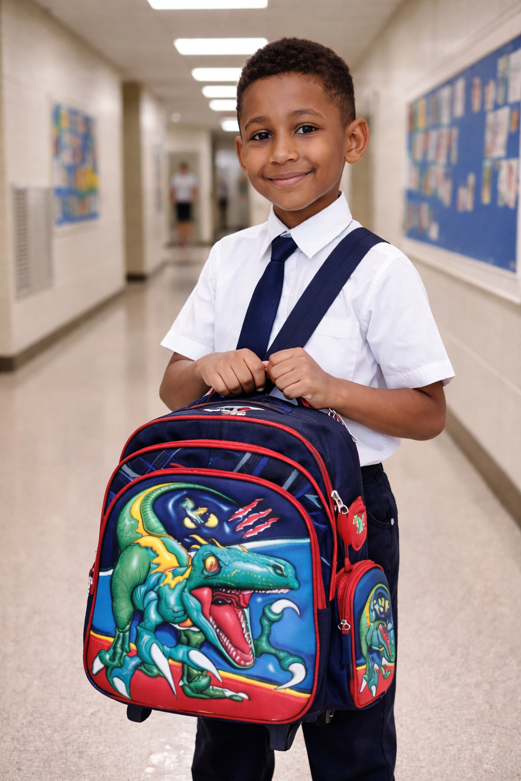 3-Piece Dinosaur Trolley School Backpack Set - Rolling Bag, Lunch Bag & Pencil Case | Boys School Bags