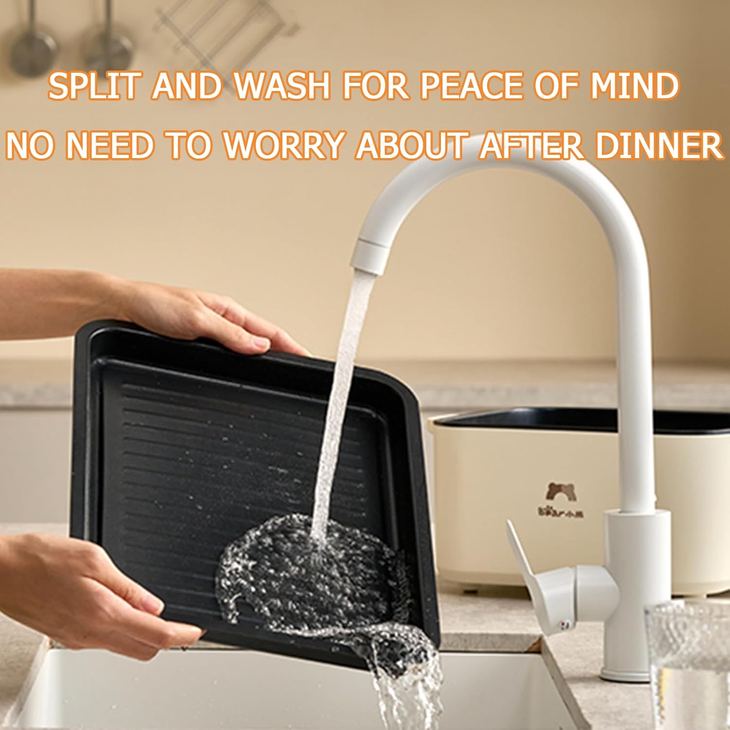 TechBear 2-in-1 Folding Electric Grill & Hot Pot 2100W - Korean BBQ & Shabu Shabu | 4L Capacity