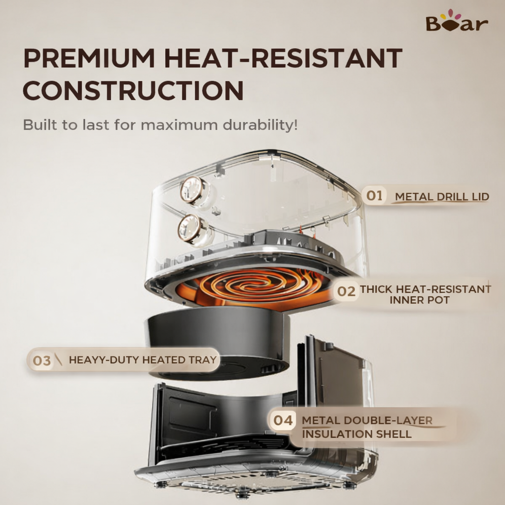 Bear 5L Air Fryer AF-5H15I52 - Glass Window, 360° Air Circulation | 1500W Cream