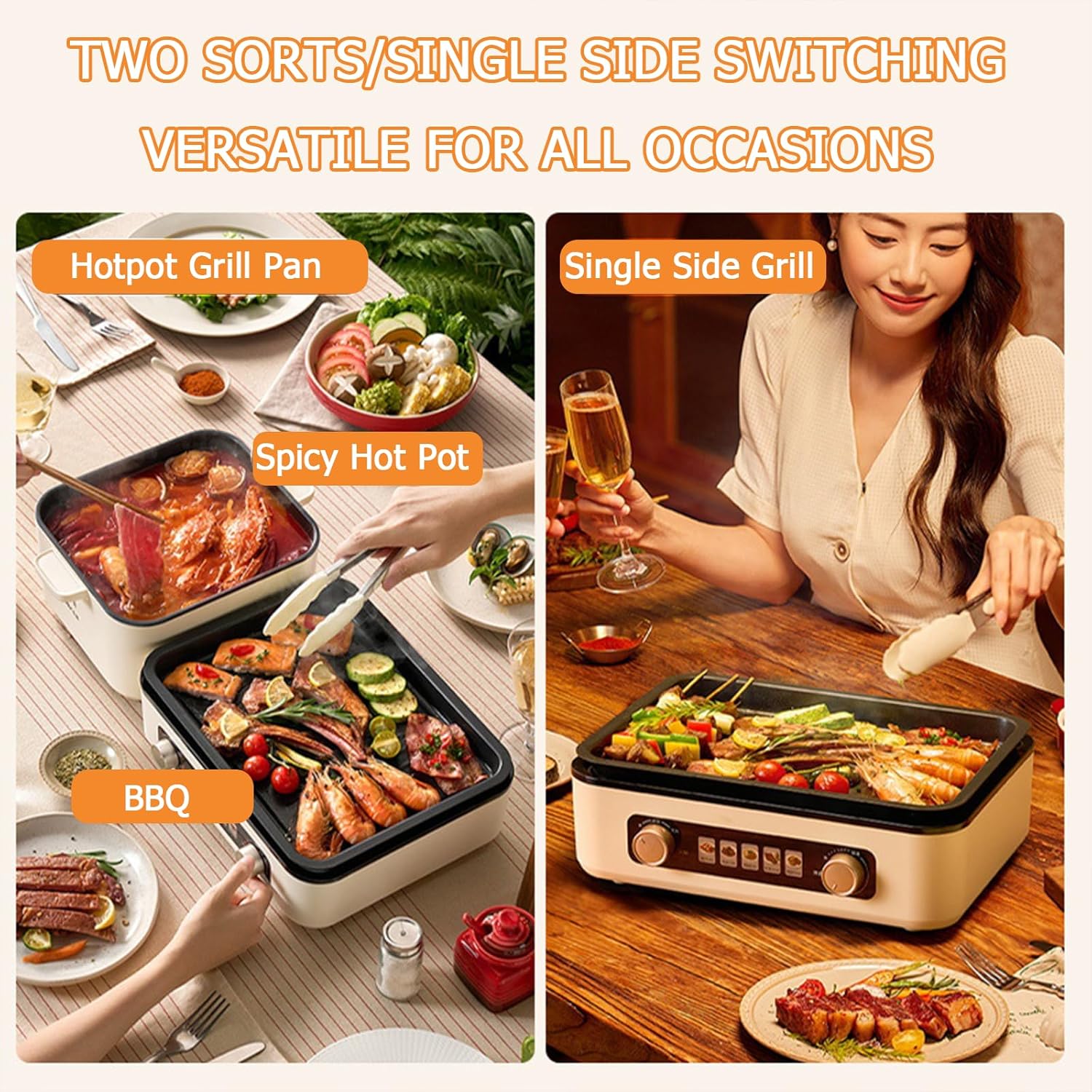 TechBear 2-in-1 Folding Electric Grill & Hot Pot 2100W - Korean BBQ & Shabu Shabu | 4L Capacity