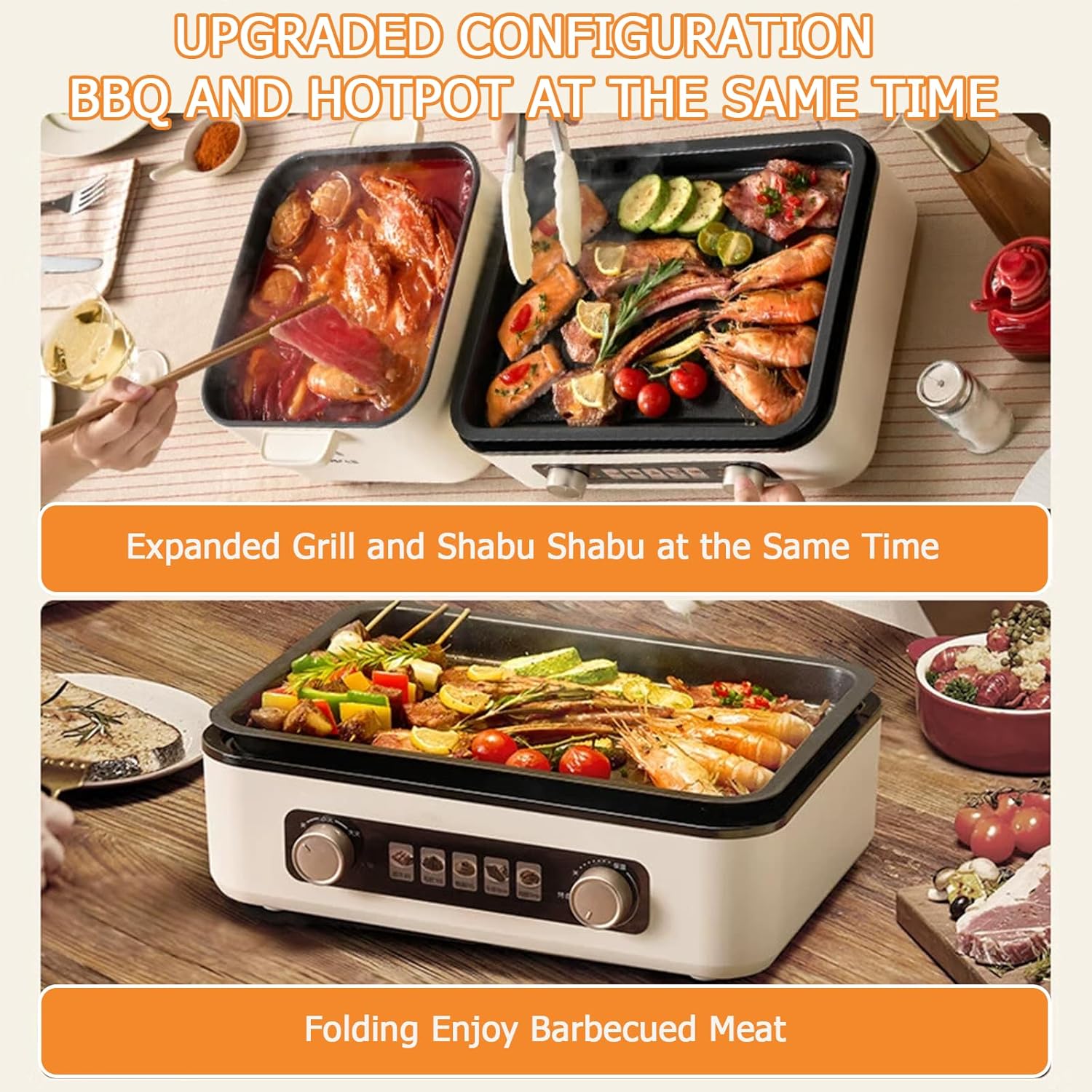TechBear 2-in-1 Folding Electric Grill & Hot Pot 2100W - Korean BBQ & Shabu Shabu | 4L Capacity