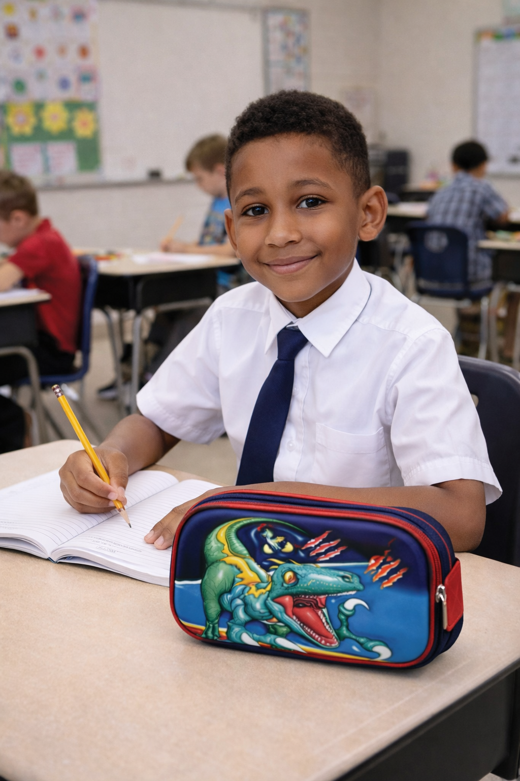 3-Piece Dinosaur Trolley School Backpack Set - Rolling Bag, Lunch Bag & Pencil Case | Boys School Bags