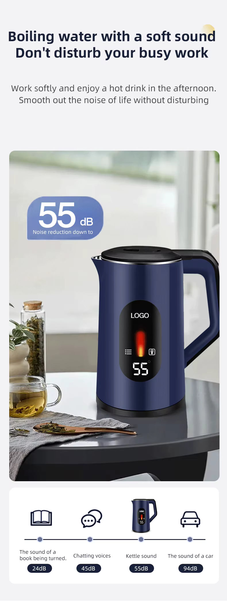 Smart Electric Kettle with Temperature Control - 24H Keep Warm | LED Display | 55dB Quiet | Ghana