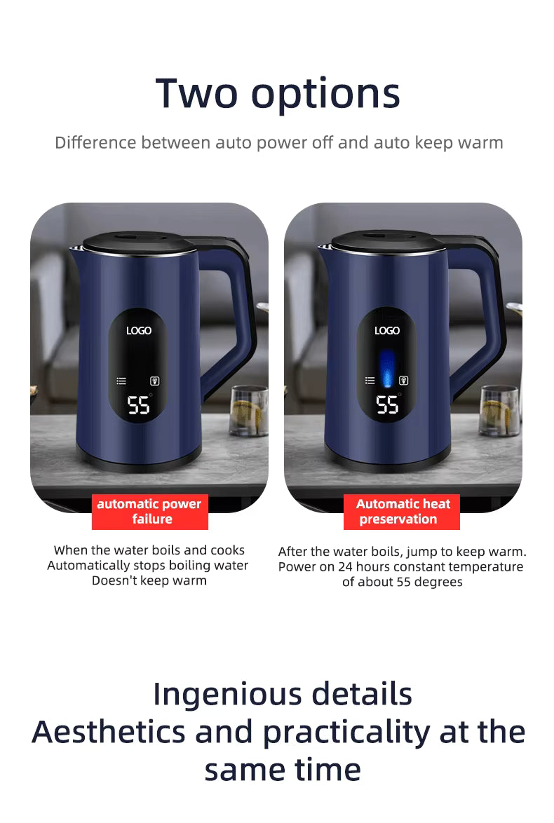 Smart Electric Kettle with Temperature Control - 24H Keep Warm | LED Display | 55dB Quiet | Ghana