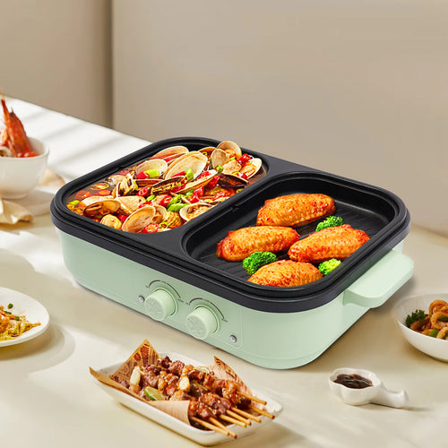 2-in-1 Electric Hot Pot & Grill 1300W - Dual Temperature Control Cooker | 1.2L Capacity