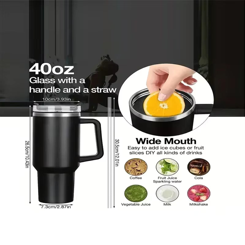 1200ml/40oz Stainless Steel Vacuum Flask with Handle - 8-10 Hour Insulation | Wide Mouth