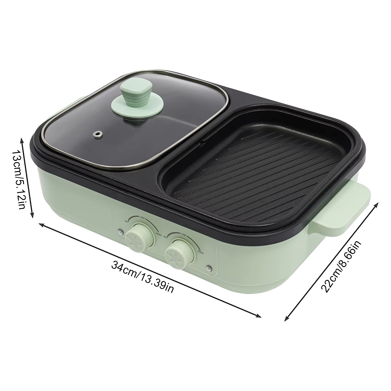 2-in-1 Electric Hot Pot & Grill 1300W - Dual Temperature Control Cooker | 1.2L Capacity