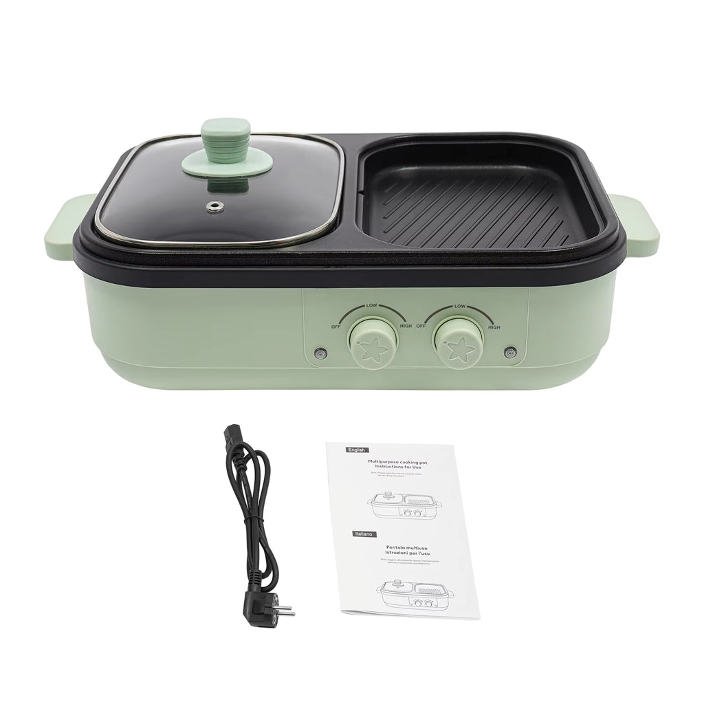 2-in-1 Electric Hot Pot & Grill 1300W - Dual Temperature Control Cooker | 1.2L Capacity