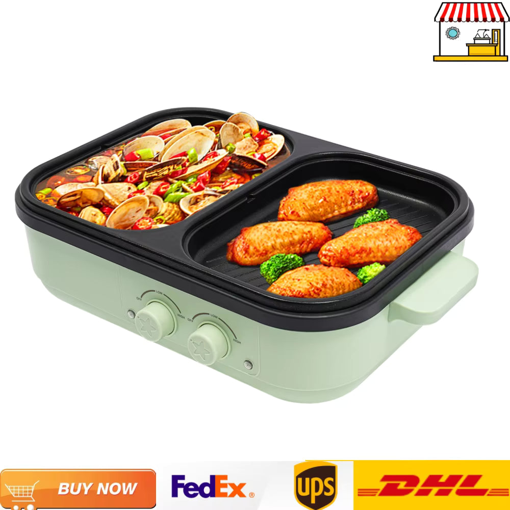 2-in-1 Electric Hot Pot & Grill 1300W - Dual Temperature Control Cooker | 1.2L Capacity