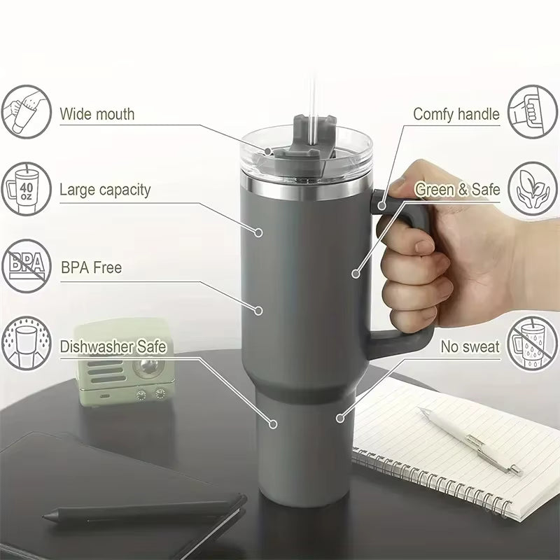 1200ml/40oz Stainless Steel Vacuum Flask with Handle - 8-10 Hour Insulation | Wide Mouth