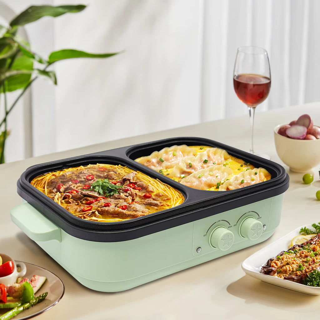 2-in-1 Electric Hot Pot & Grill 1300W - Dual Temperature Control Cooker | 1.2L Capacity