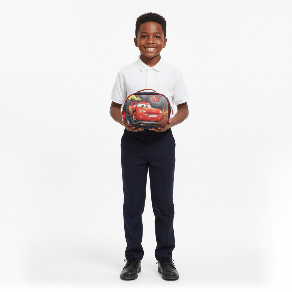 Boy Holding Cars Lightning McQueen Lunch Bag