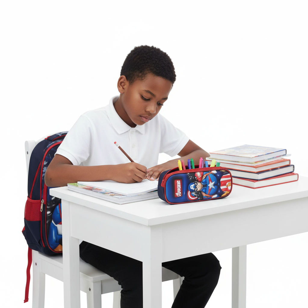 Boy Studying with Captain America Set at Desk