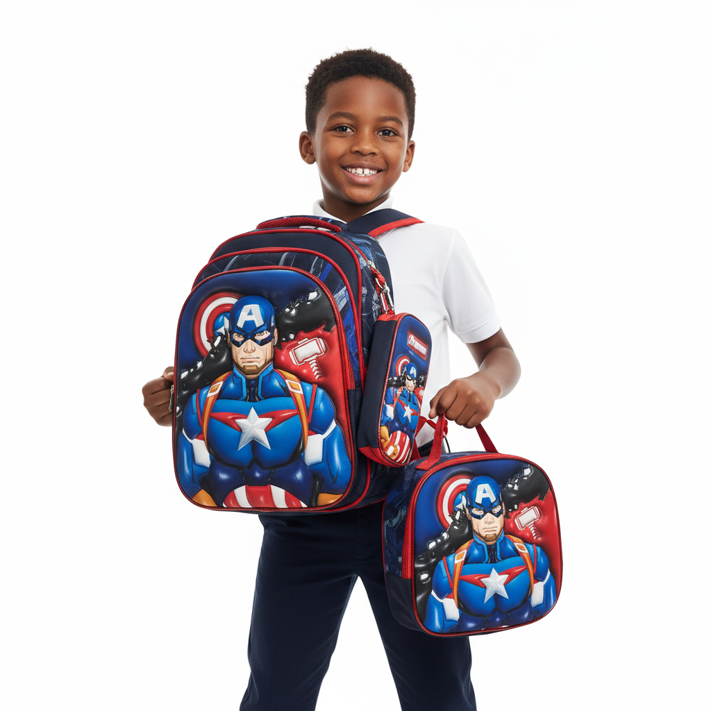 Boy with Captain America Avengers Backpack Set