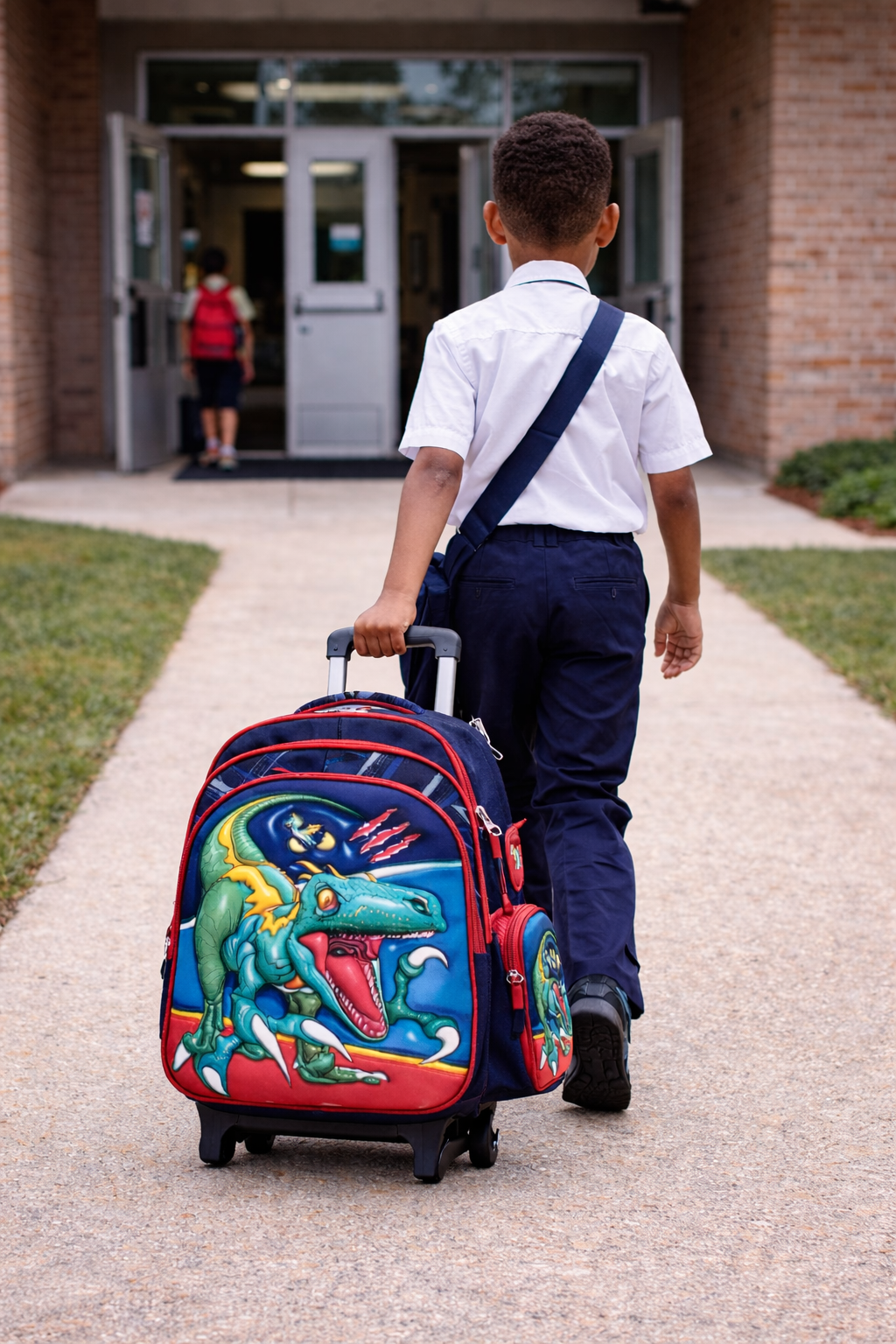 3-Piece Dinosaur Trolley School Backpack Set - Rolling Bag, Lunch Bag & Pencil Case | Boys School Bags