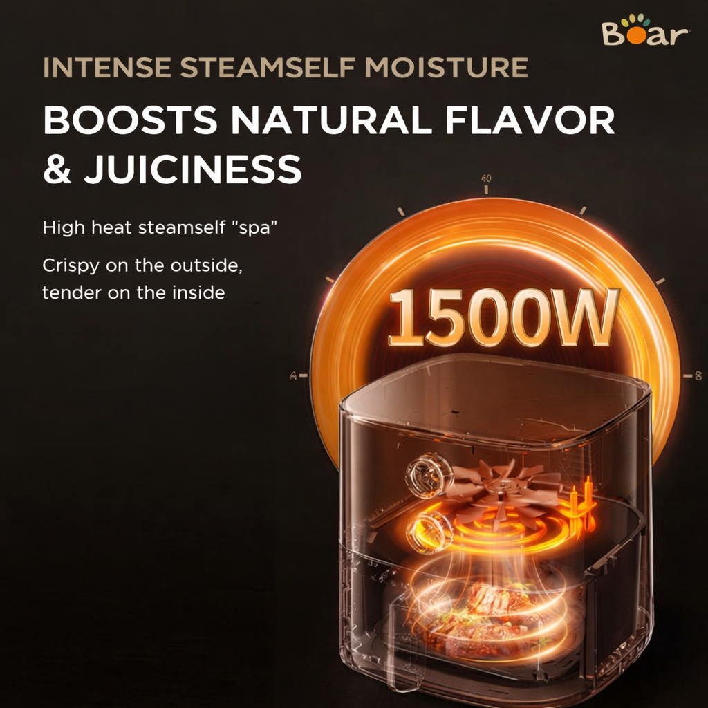 Bear 5L Air Fryer AF-5H15I52 - Glass Window, 360° Air Circulation | 1500W Cream