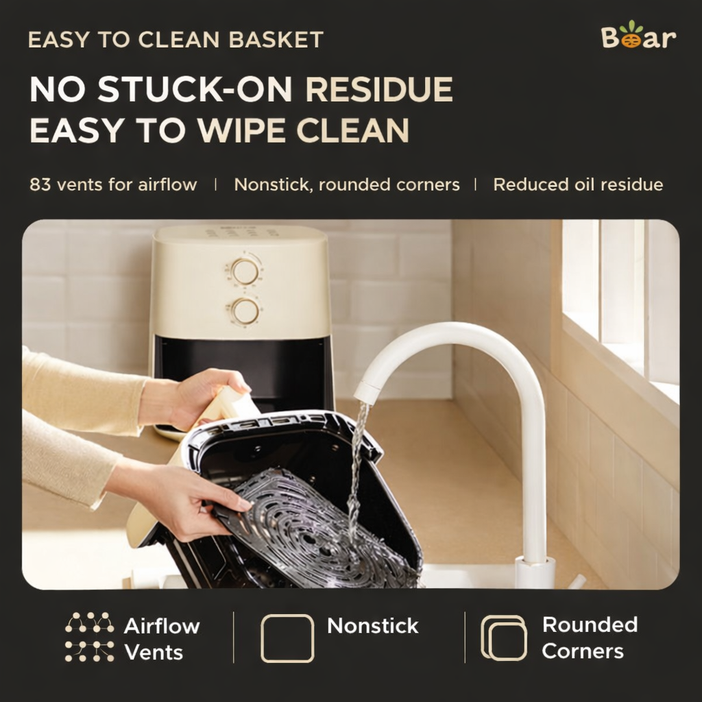 Bear 5L Air Fryer AF-5H15I52 - Glass Window, 360° Air Circulation | 1500W Cream