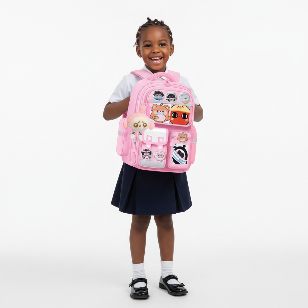 Girl with Pink Character Backpack