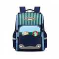 Navy Blue Striped School Backpack - Studio White Background