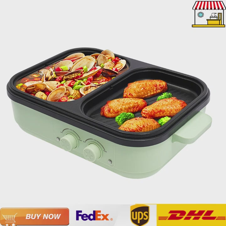 2-in-1 Electric Hot Pot & Grill 1300W - Dual Temperature Control Cooker | 1.2L Capacity
