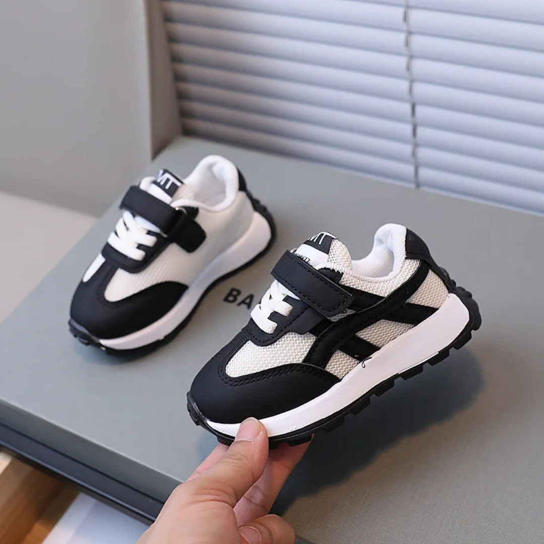 Kids Athletic Sneakers - Velcro Strap Running Shoes (Brown/Green/White)