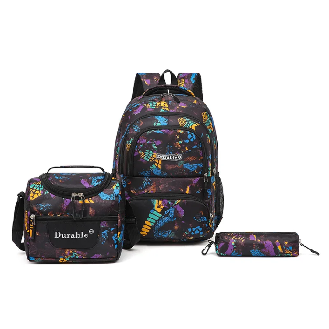 Durable® 3-Piece Butterfly School Backpack Set - Complete Bundle with Lunch Bag & Pencil Case