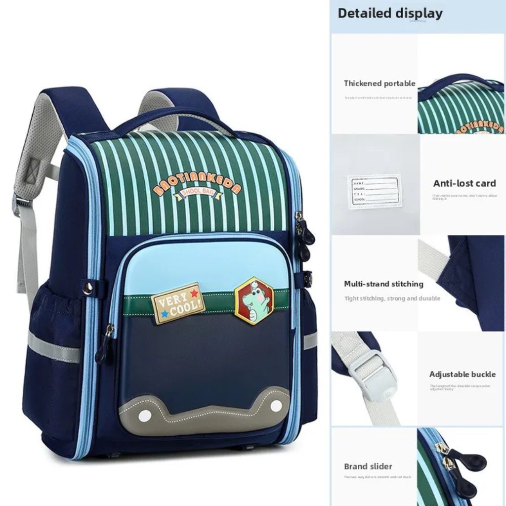 BAOTIANKEDA Premium Striped School Backpack - Multi-Compartment Kids Bag 40cm