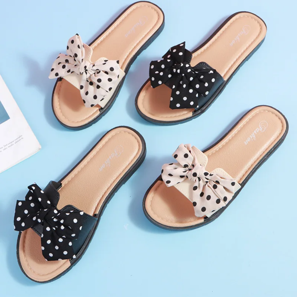 Women's Polka Dot Bow Slippers - PVC Slide Sandals