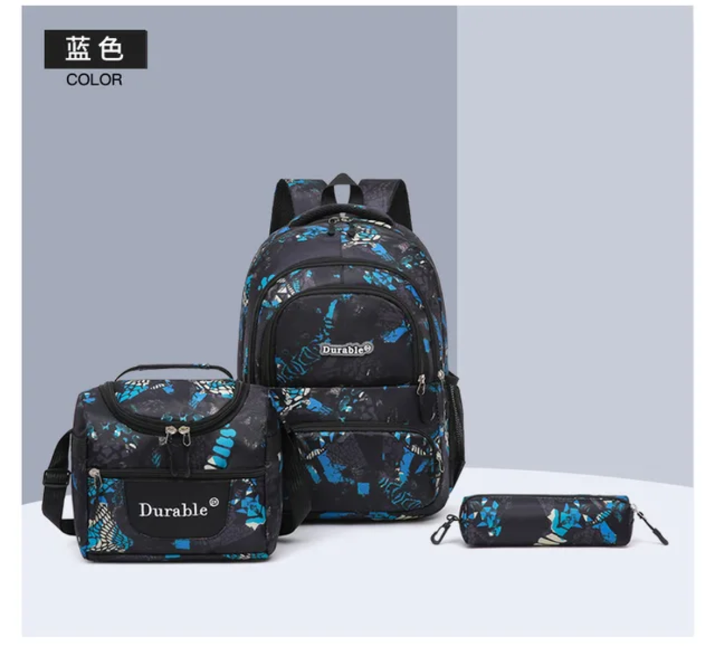 Durable® 3-Piece Butterfly School Backpack Set - Complete Bundle with Lunch Bag & Pencil Case