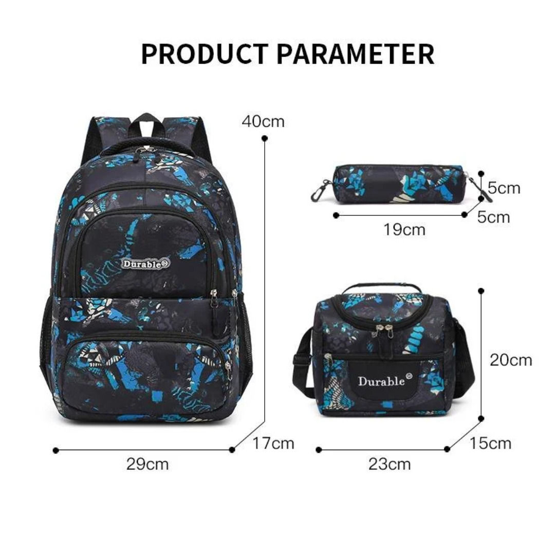 Durable® 3-Piece Butterfly School Backpack Set - Complete Bundle with Lunch Bag & Pencil Case