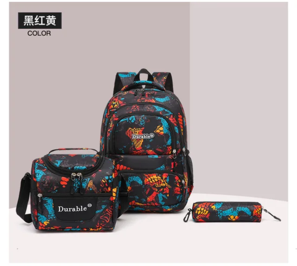 Durable® 3-Piece Butterfly School Backpack Set - Complete Bundle with Lunch Bag & Pencil Case