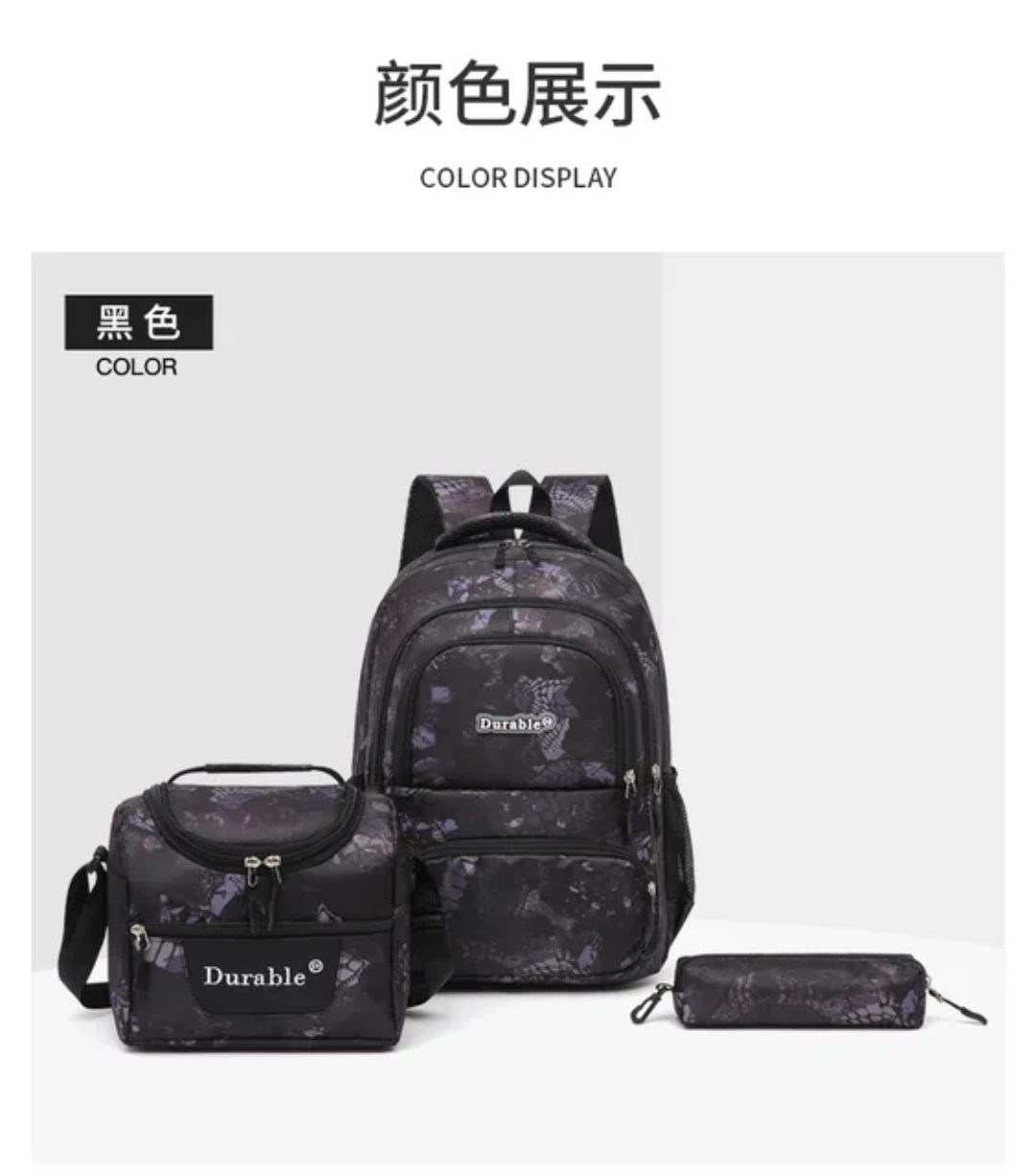 Durable® 3-Piece Butterfly School Backpack Set - Complete Bundle with Lunch Bag & Pencil Case