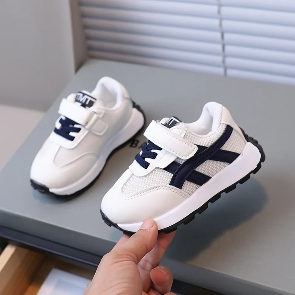 Kids Athletic Sneakers - Velcro Strap Running Shoes (Brown/Green/White)